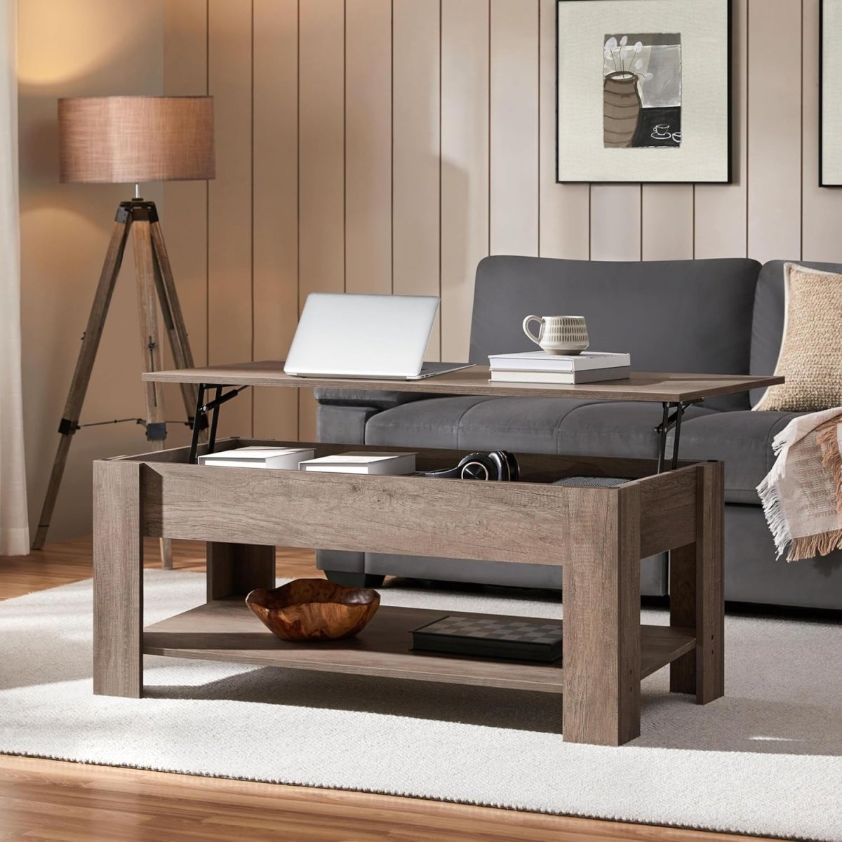 Lift Top With Hidden Coffee Table End Table Set Storage Shelf