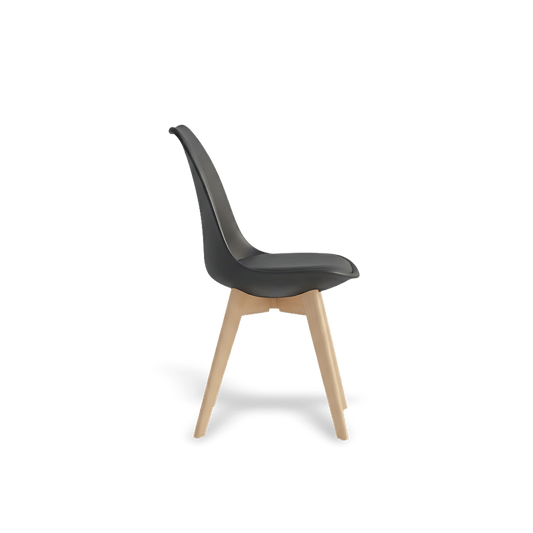 Mid-century modern black plastic-shell dining chair with natural wooden legs