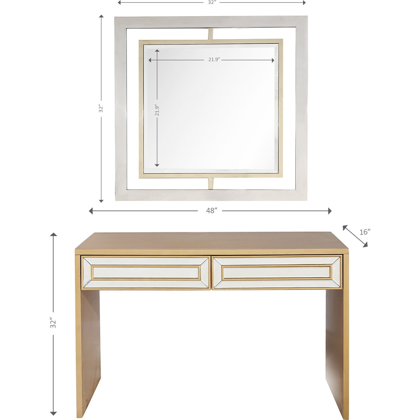 Mirror Console Table With Beveled Finish For Elegance Size