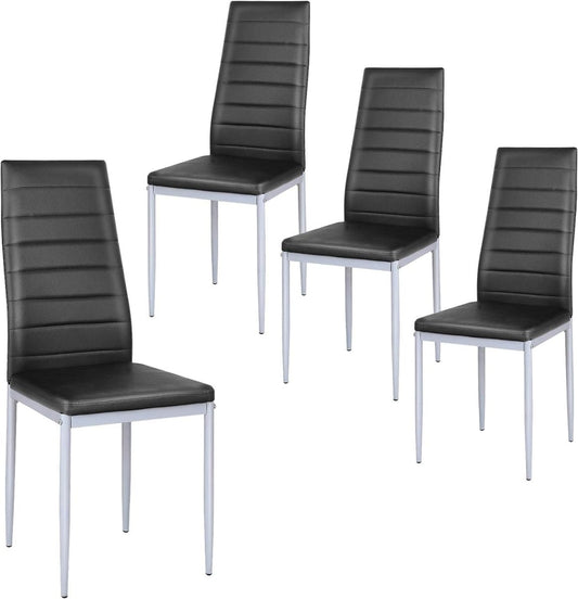 Modern dining chair metal Set of 4 Brown PVC High Back Supportive