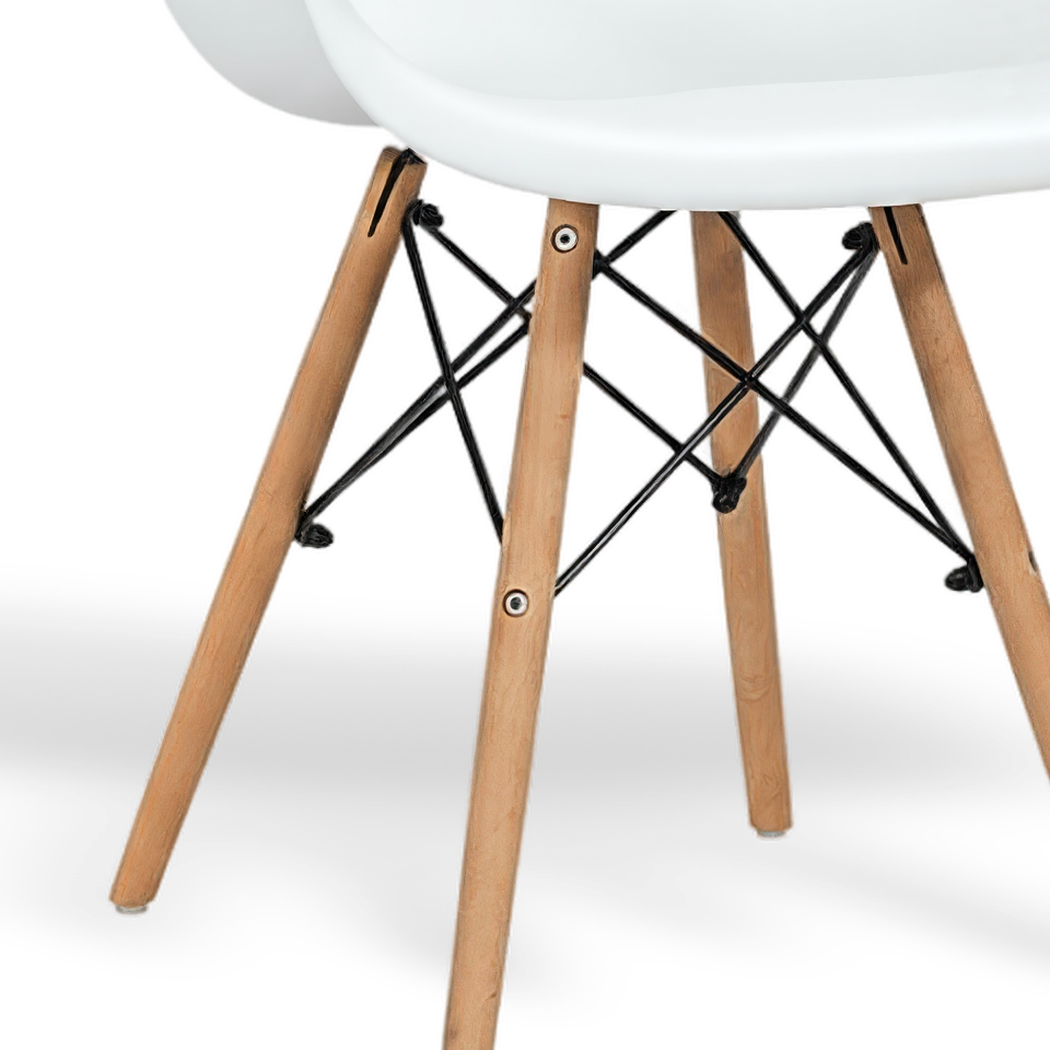 Solid beech legs with black steel cross braces (close-up detail)