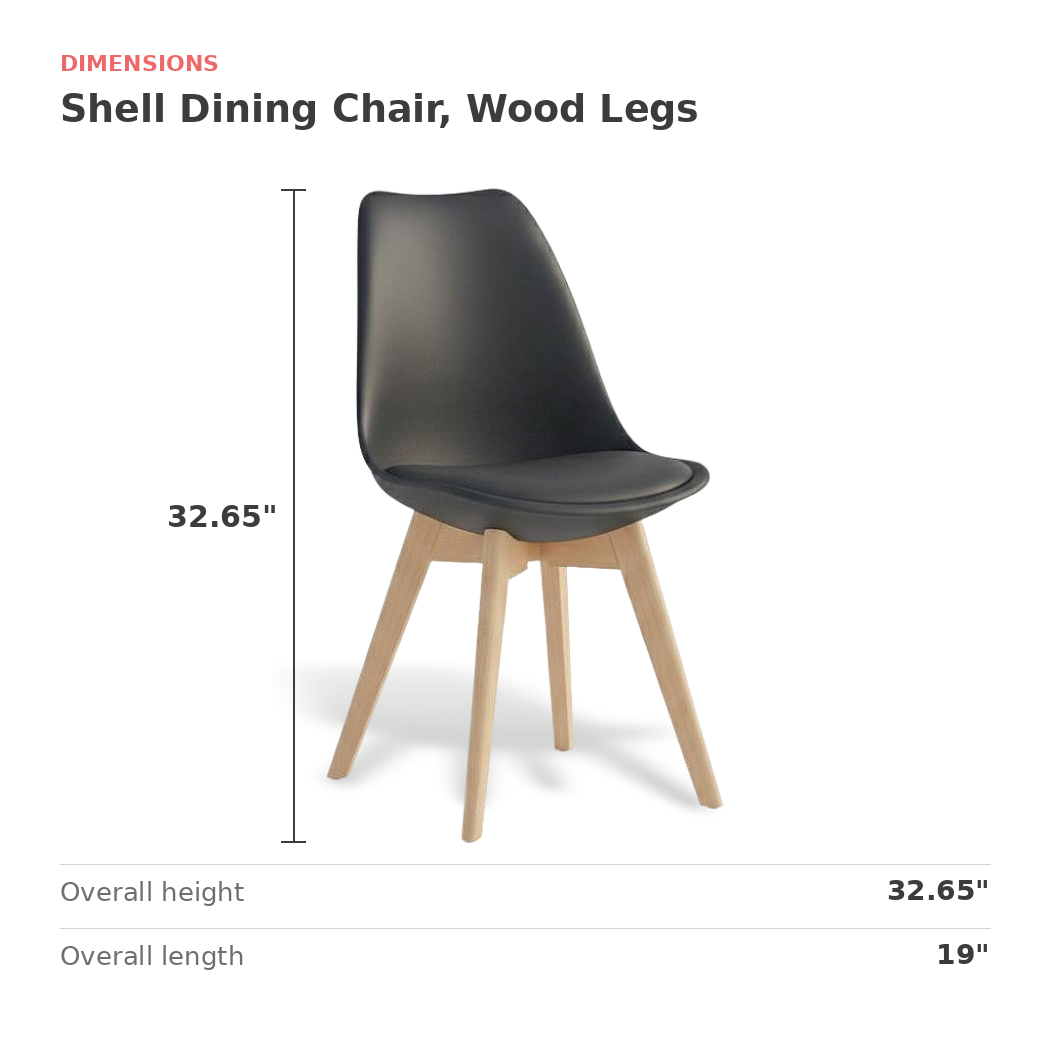 Dimensions of the noir shell dining chair: 32.65 in. high, 19 in. long