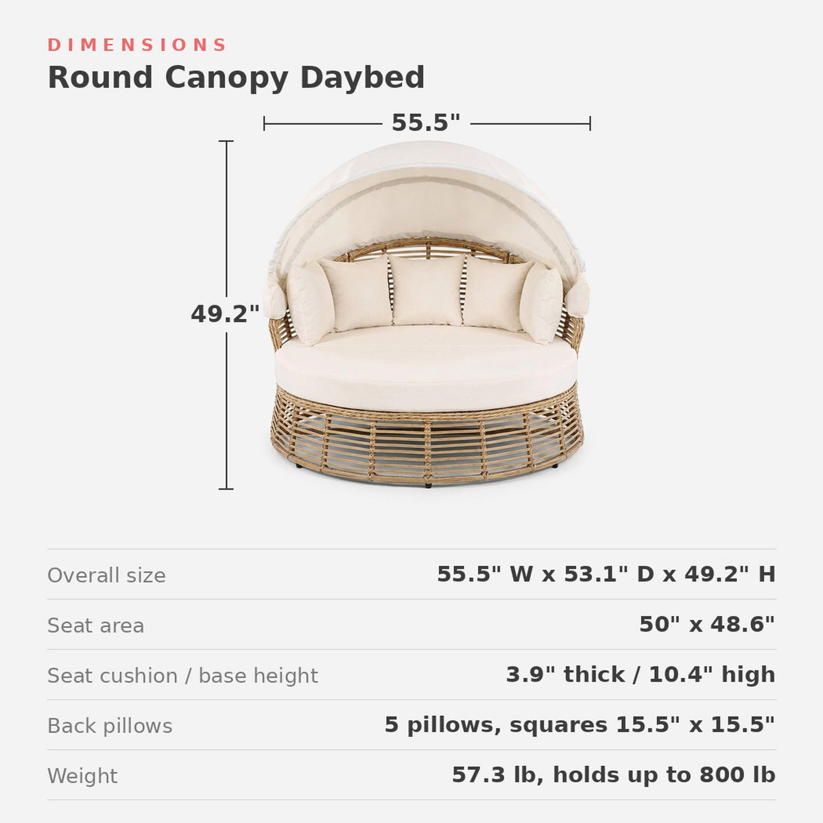 Outdoor Daybed with Canopy, Wicker, Adjustable Backrest