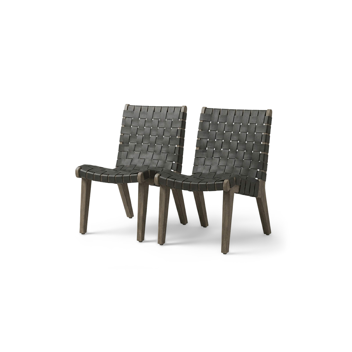Outdoor lounge chairs set of 2 with acacia wood frames, three-quarter angle (plain studio)