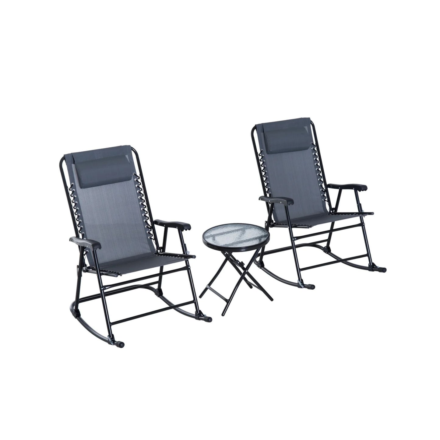 Outdoor Rocking Chair Set With Modern Sling Mesh Design