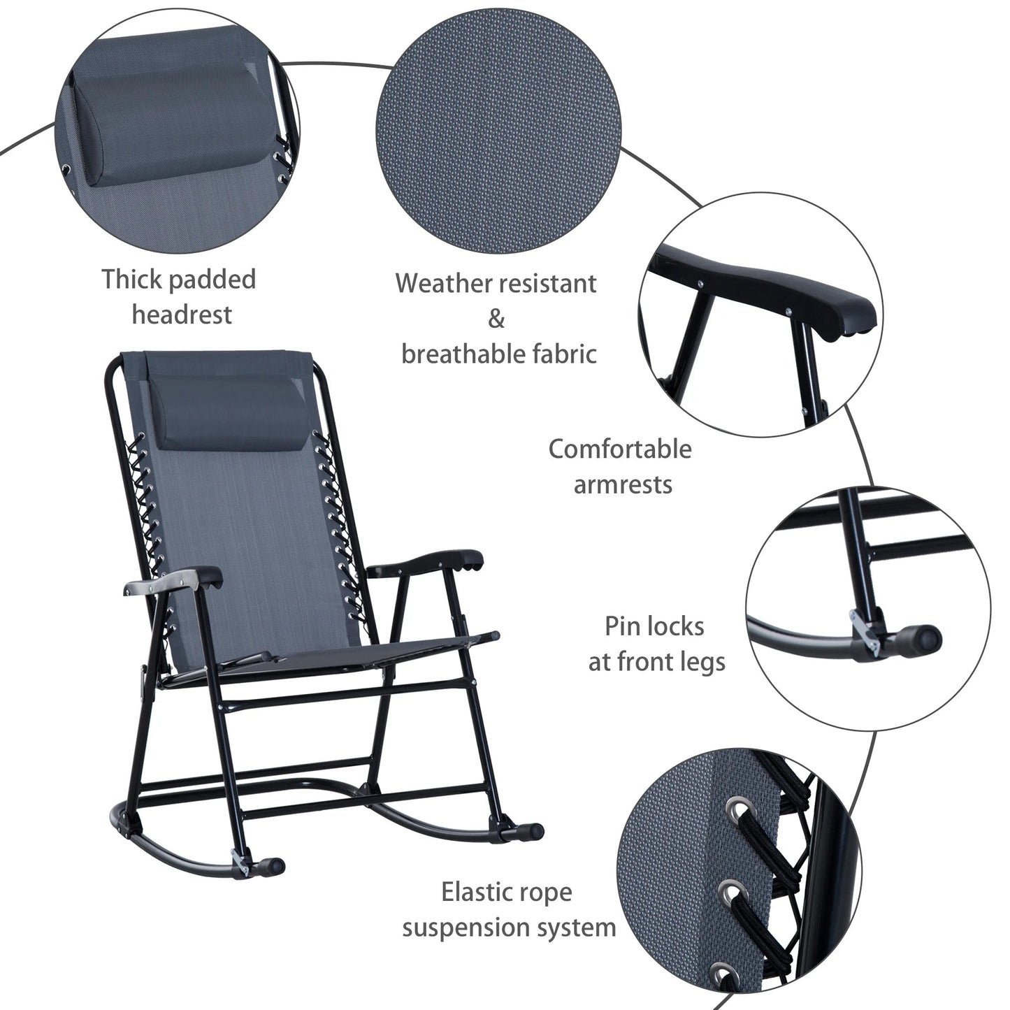Outdoor Stylish Rocking Chairs and Coffee Table features