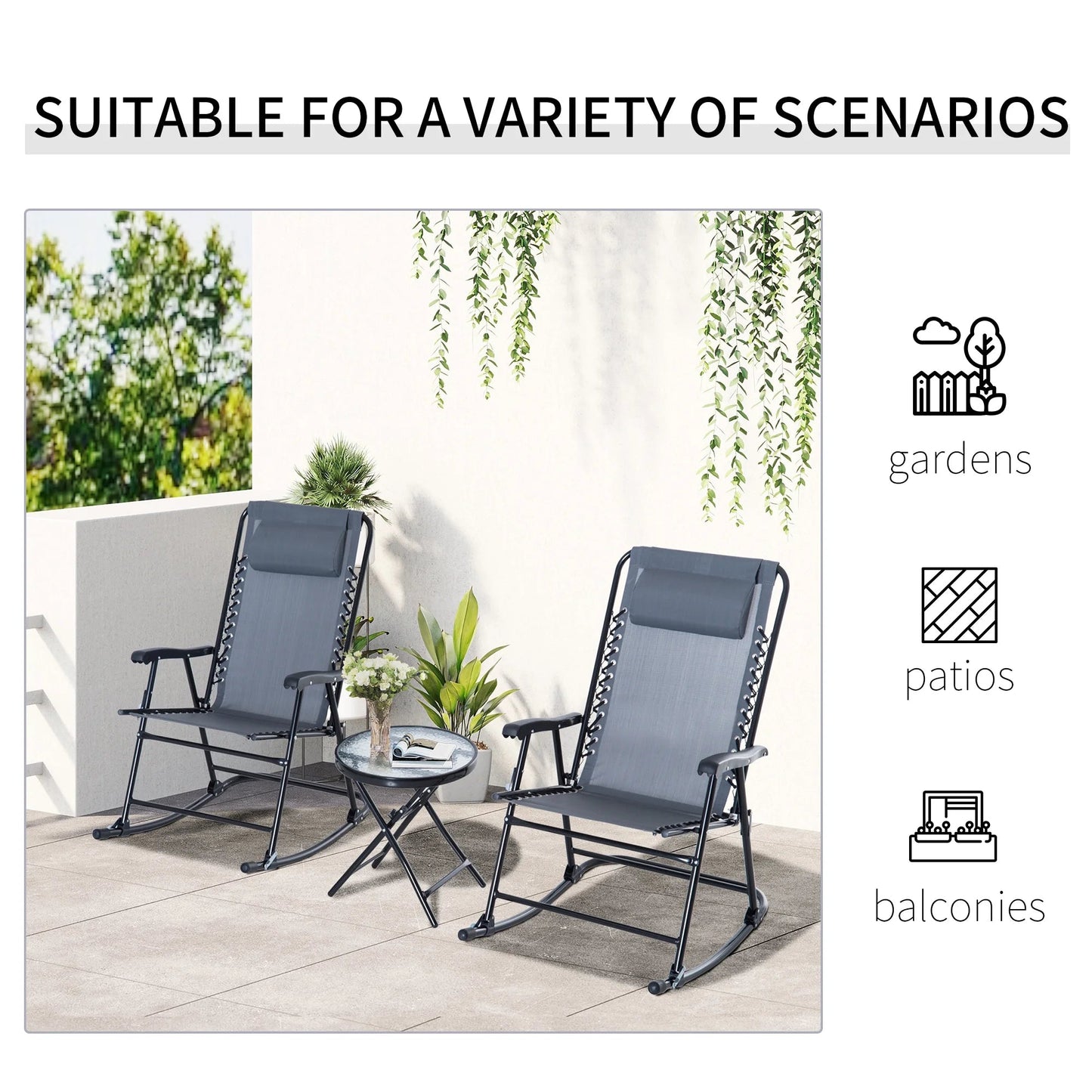 Outdoor Rocking Chair Set With Modern Sling Mesh Design