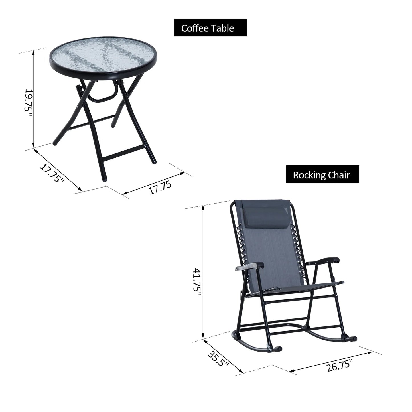 Stylish Outdoor Rocking Chairs and Coffee Table dimensions