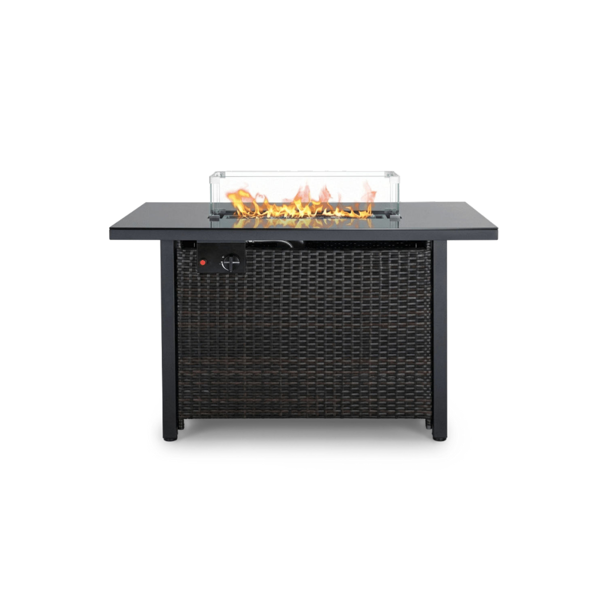 Propane Fire Pit Table with Lid, 43 Inch Rattan Base
