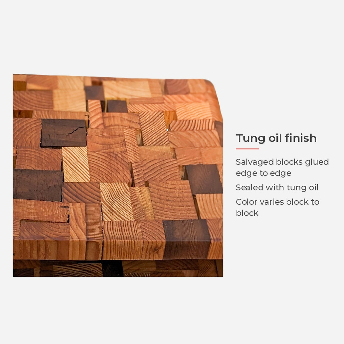 Spec card: natural tung oil finish