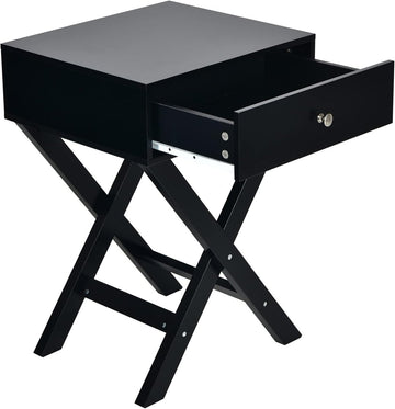 Retro_Black_X Shape_1_Drawer_Stool_Side_Table