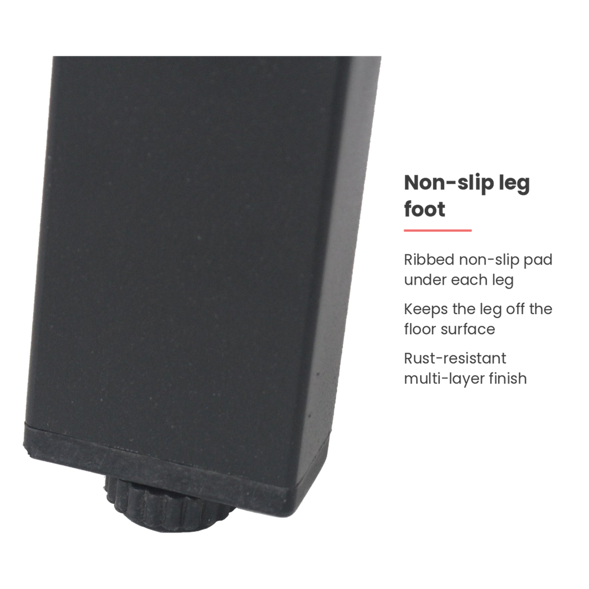 Non-slip leg foot feature card for the round outdoor dining set (feature callout)