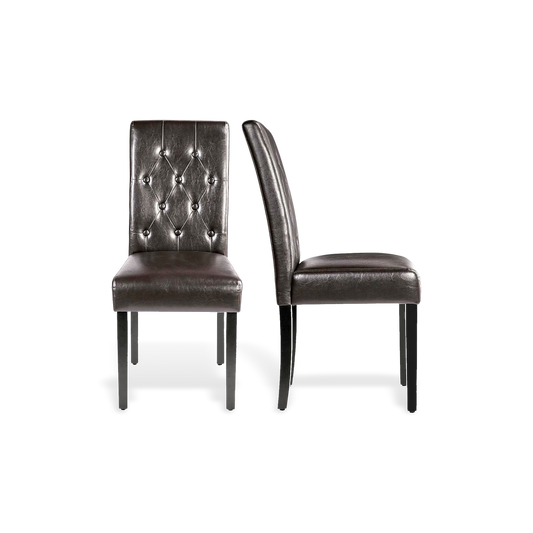 Tufted faux leather dining chair detail on a #f3f3f3 studio background