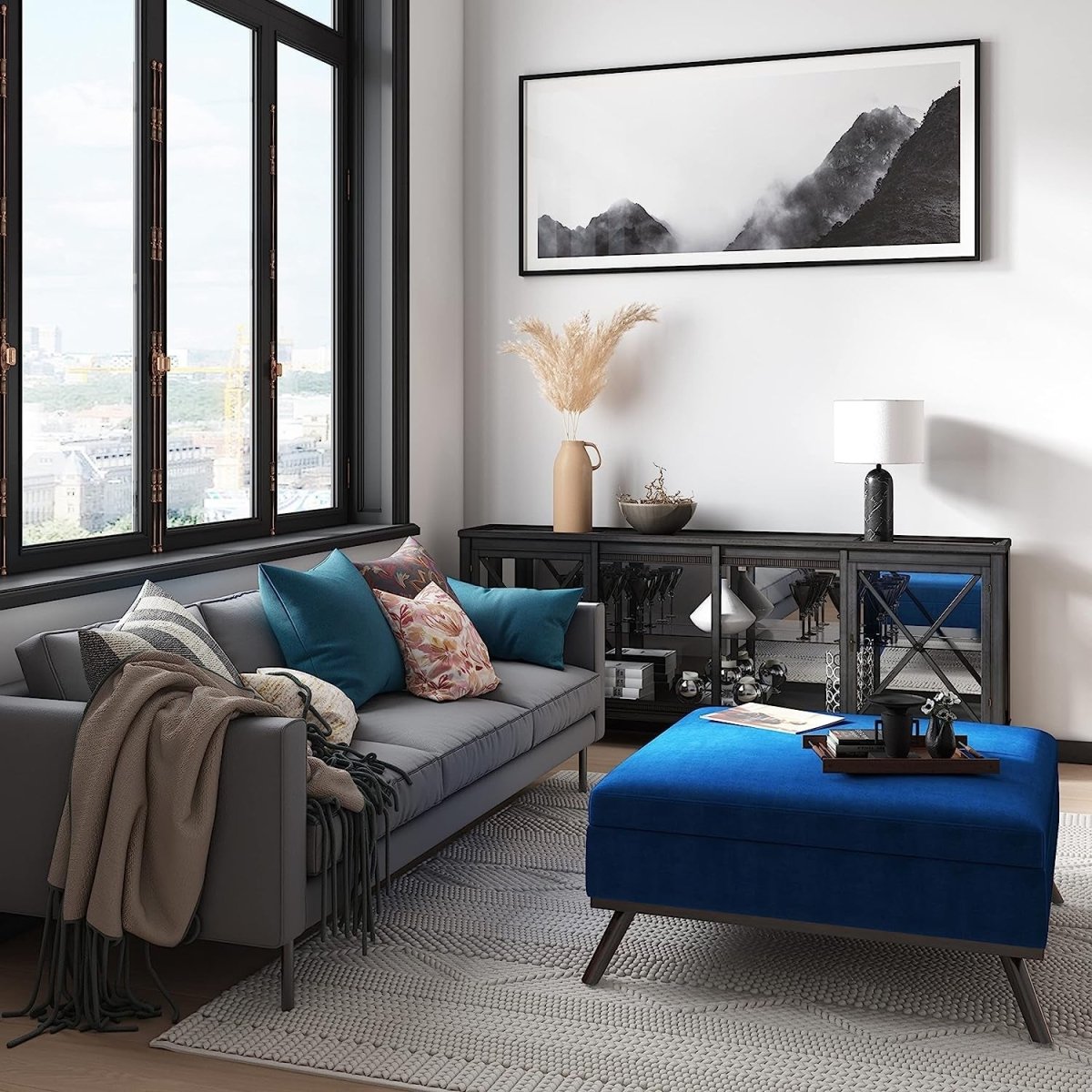 Stylish Furniture Coffee Tables Blue Velvet Coffee Table With Storage
