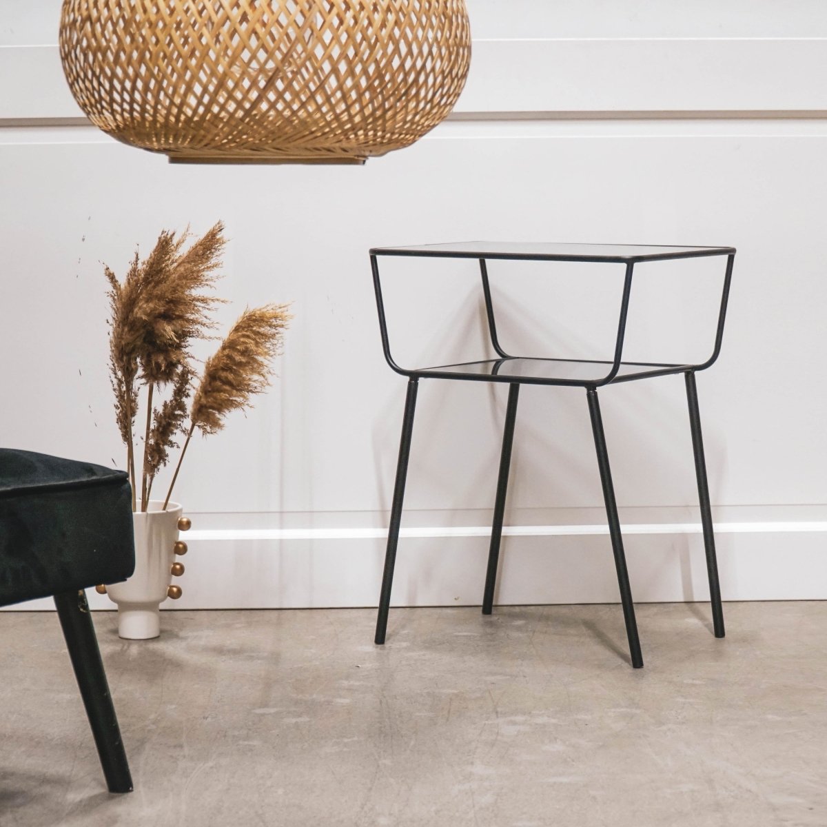 glass interior side table metal