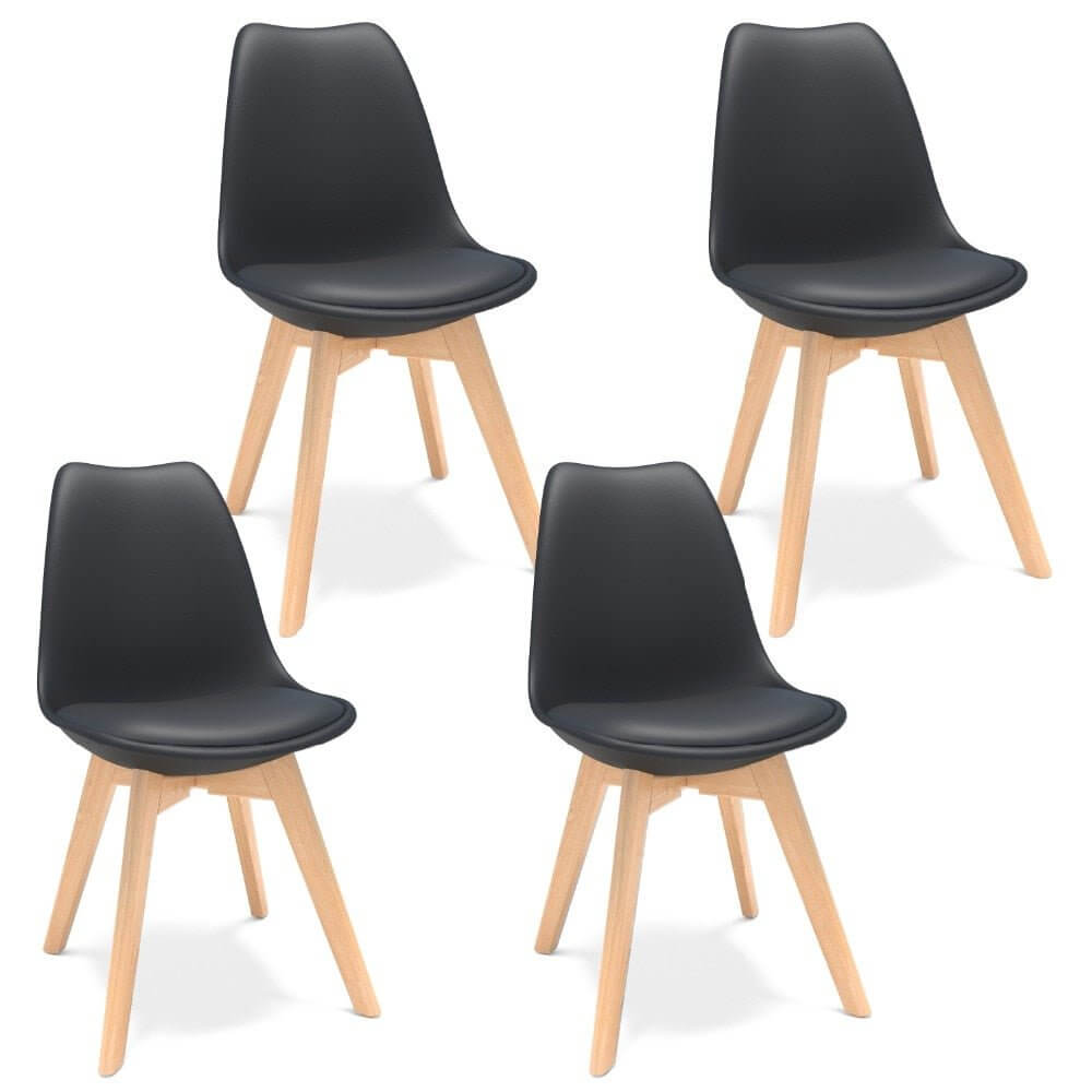 Sleek dining chair mid century modern Black 4Pcs Plastic Shell set adds stylish comfort to your dining space.
