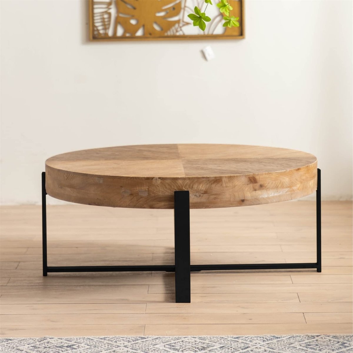 Vintage Wood Coffee Table Splicing Circular With Easy Assembly