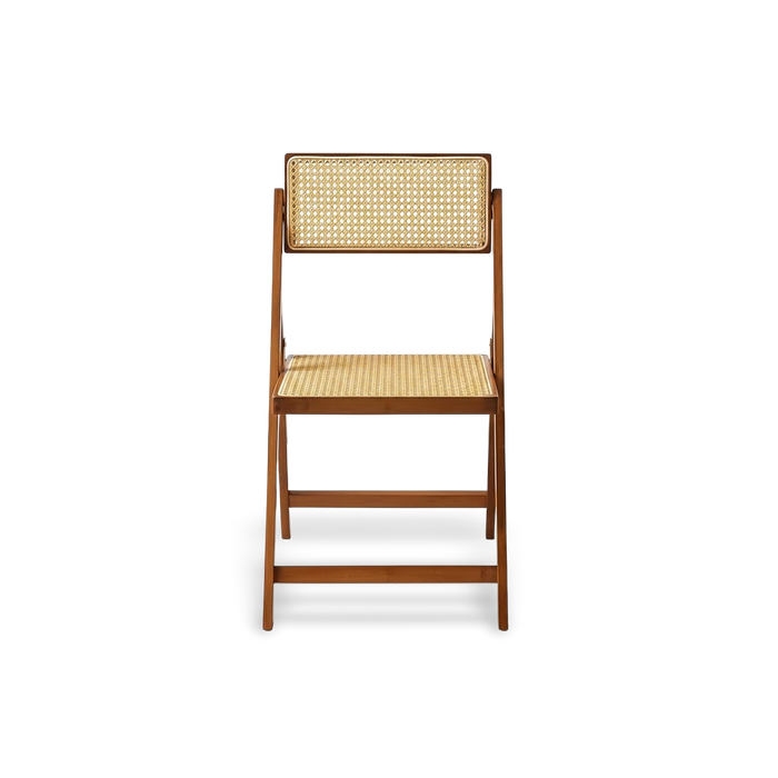 Walnut Finish Rattan Folding Dining Chair Bamboo Frame