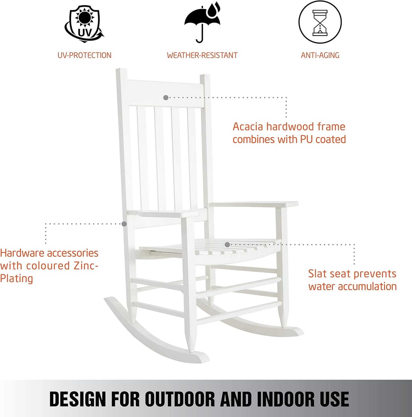 White Chairs Classic Wood Rocker Features