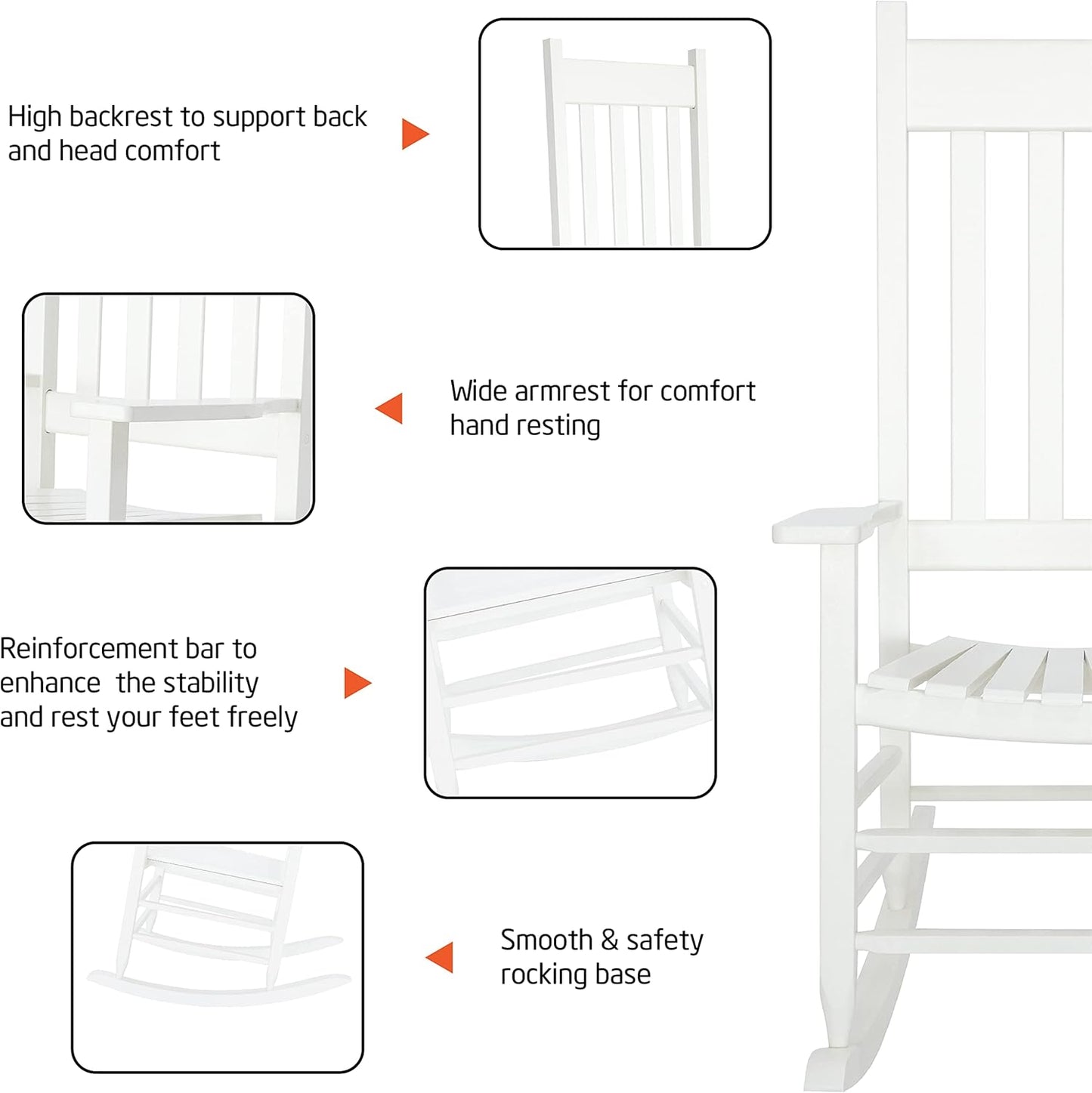 Classic Chairs Wood Rocker Features