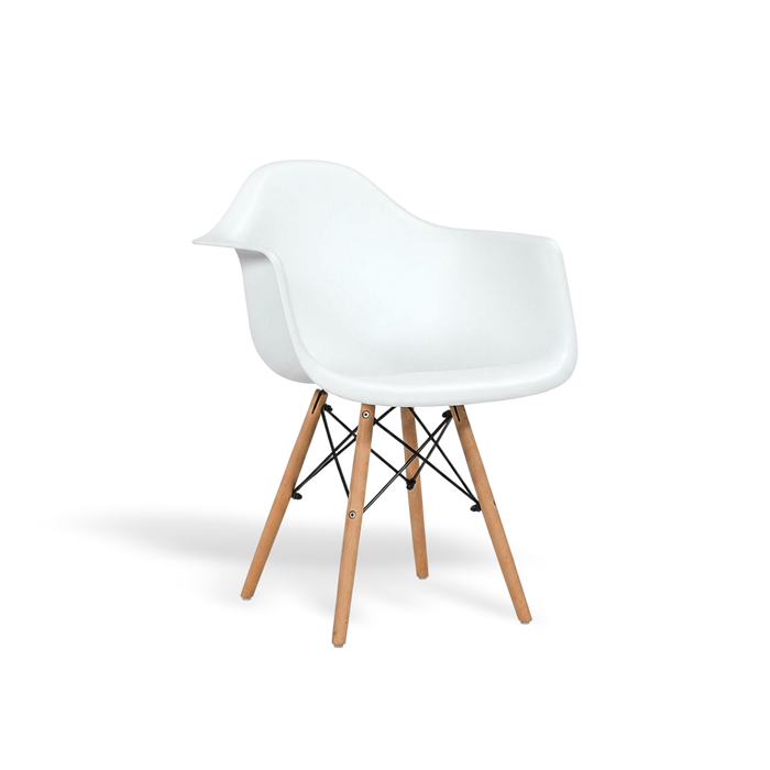 Molded Wood-Leg Dining Arm Chair, Set of 2 White Shell