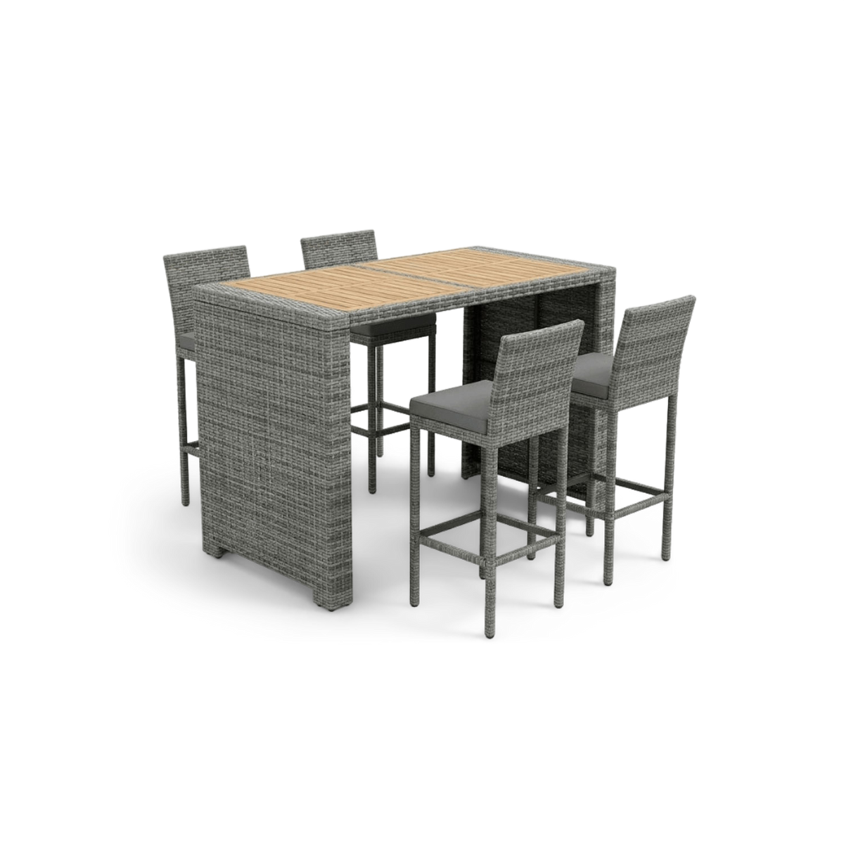 Wicker patio bar set on a #f3f3f3 studio background
