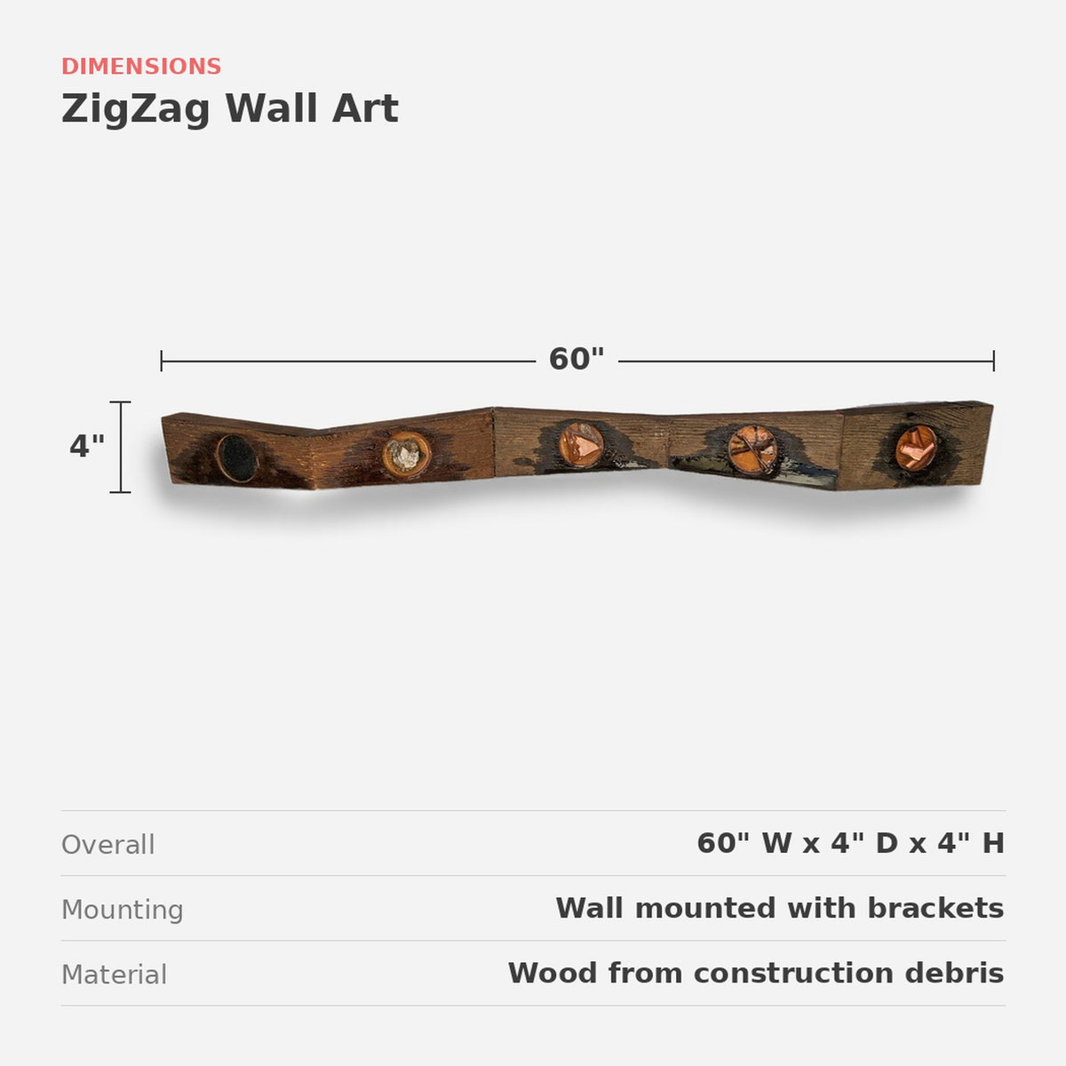 Wood and Resin Wall Art, Zig Zag Strip With Debris Windows