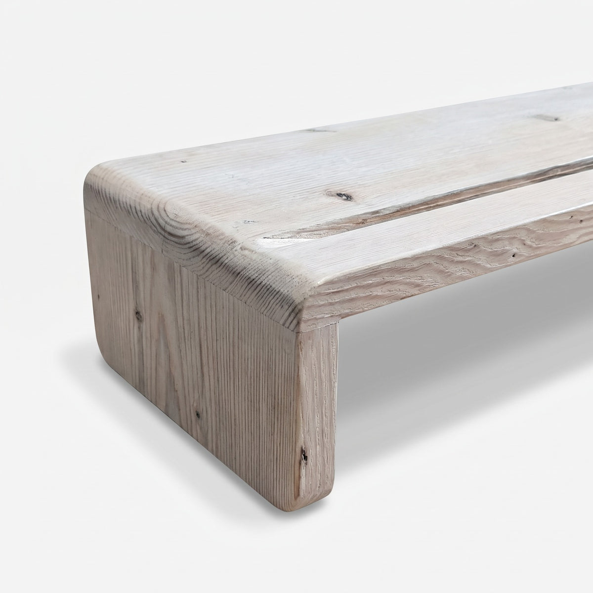 Whitewashed corner and end grain turning into the leg (close-up detail)