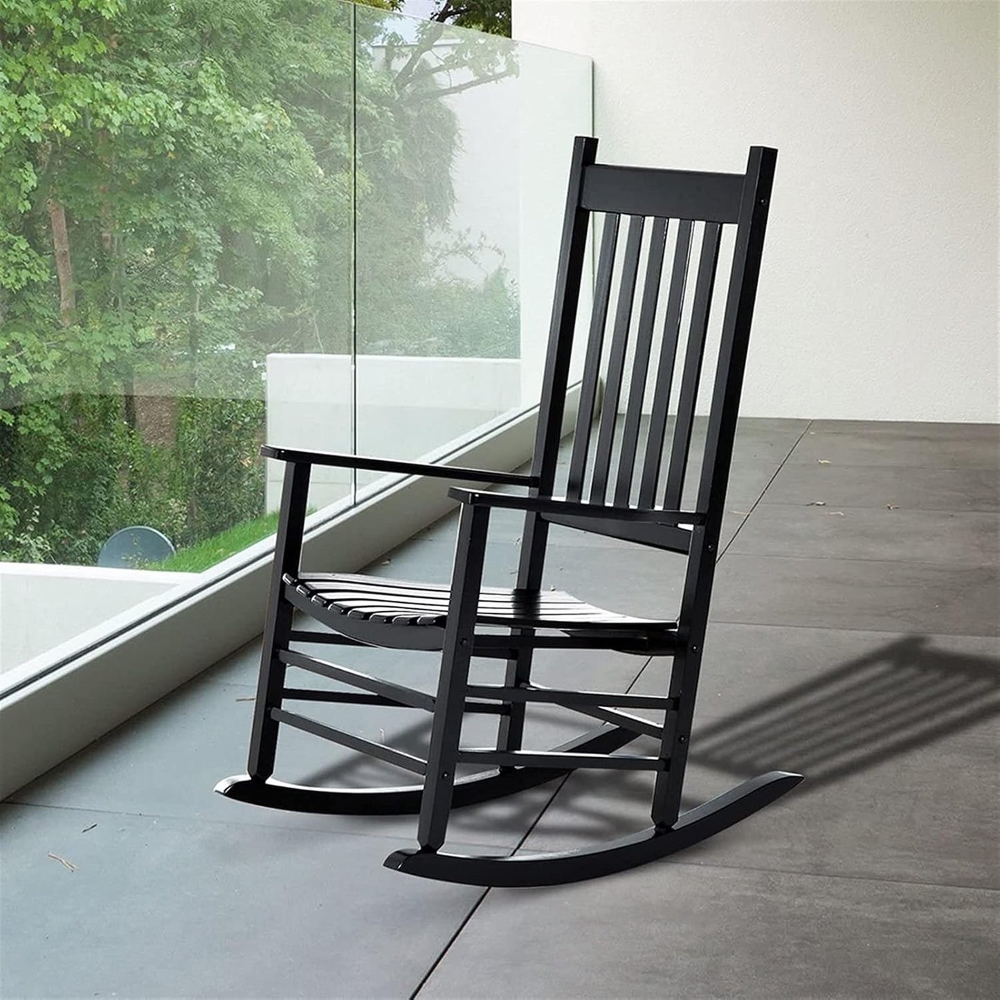 Wooden Rocking Chair Outside With Ergonomic Design