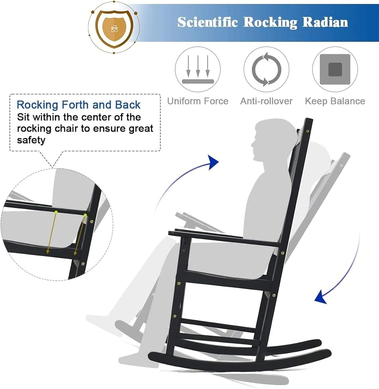 Wooden Rocking Chair Outside With Ergonomic Design features