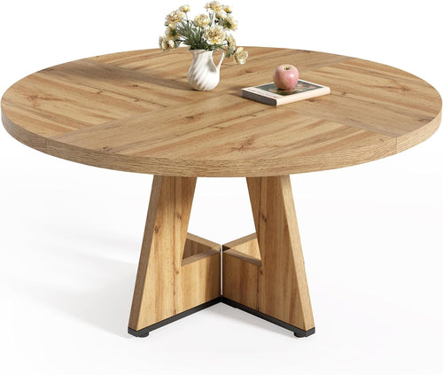 Round Dining Table For 4-6 People 47 Inch Solid Wood