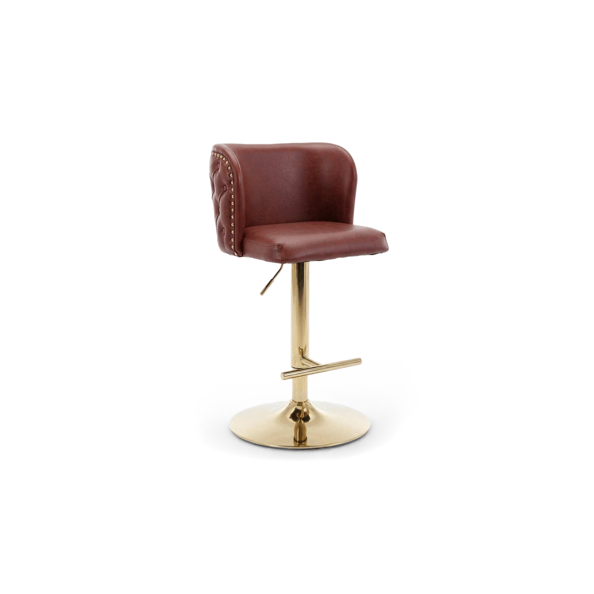 Adjustable height counter stool in burgundy PU leather, angled view