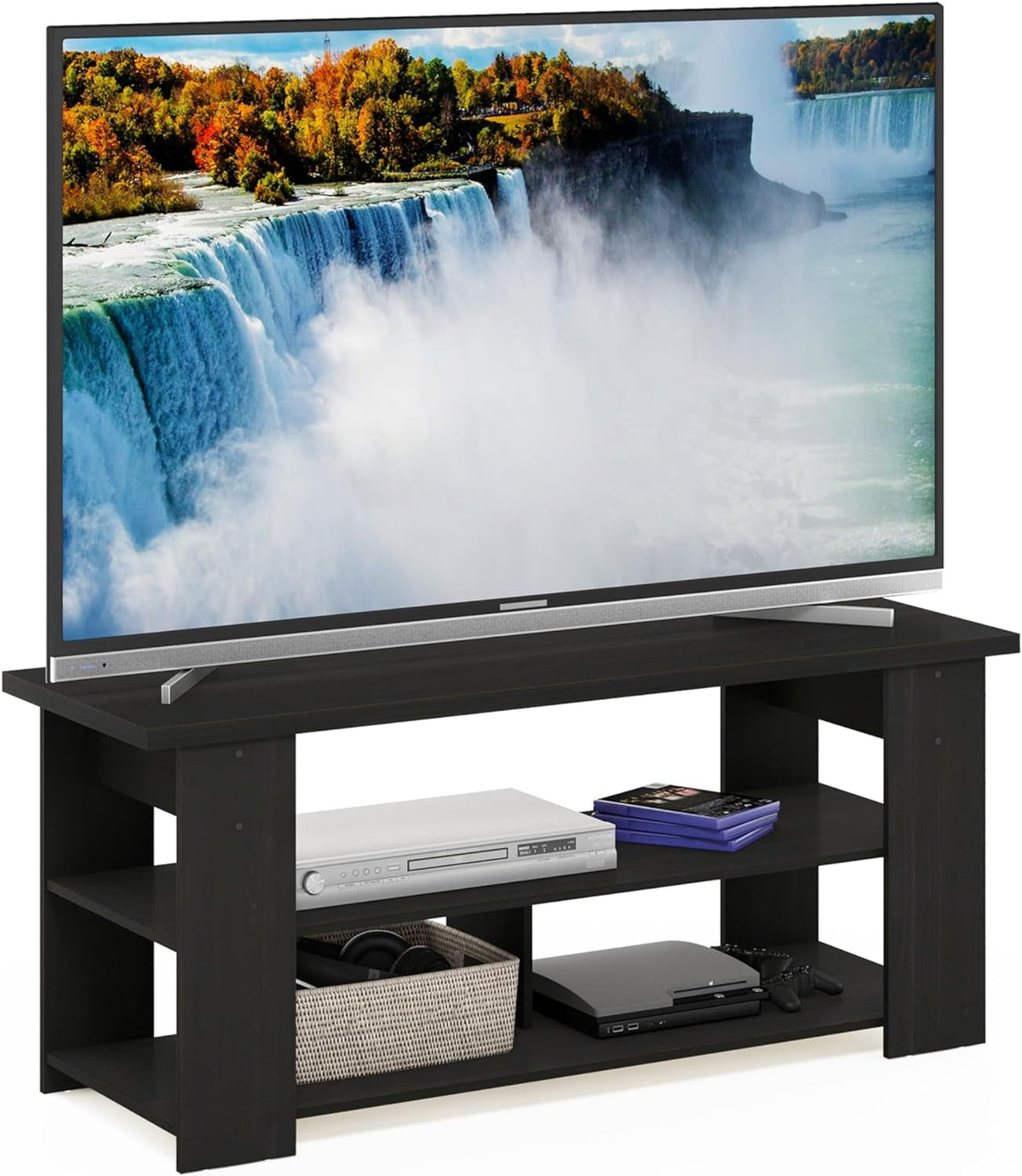 Espresso TV Stand for 50 Inch TVs With Open Shelves