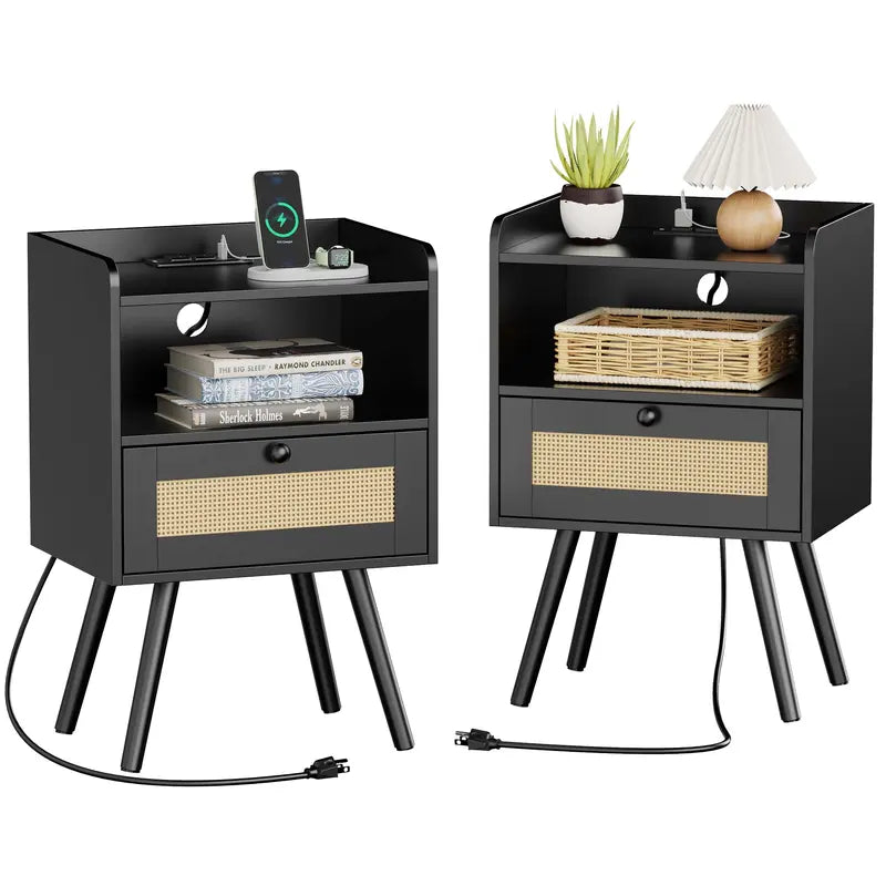 SUPERJARE Nightstands Set of 2 with Charging Station