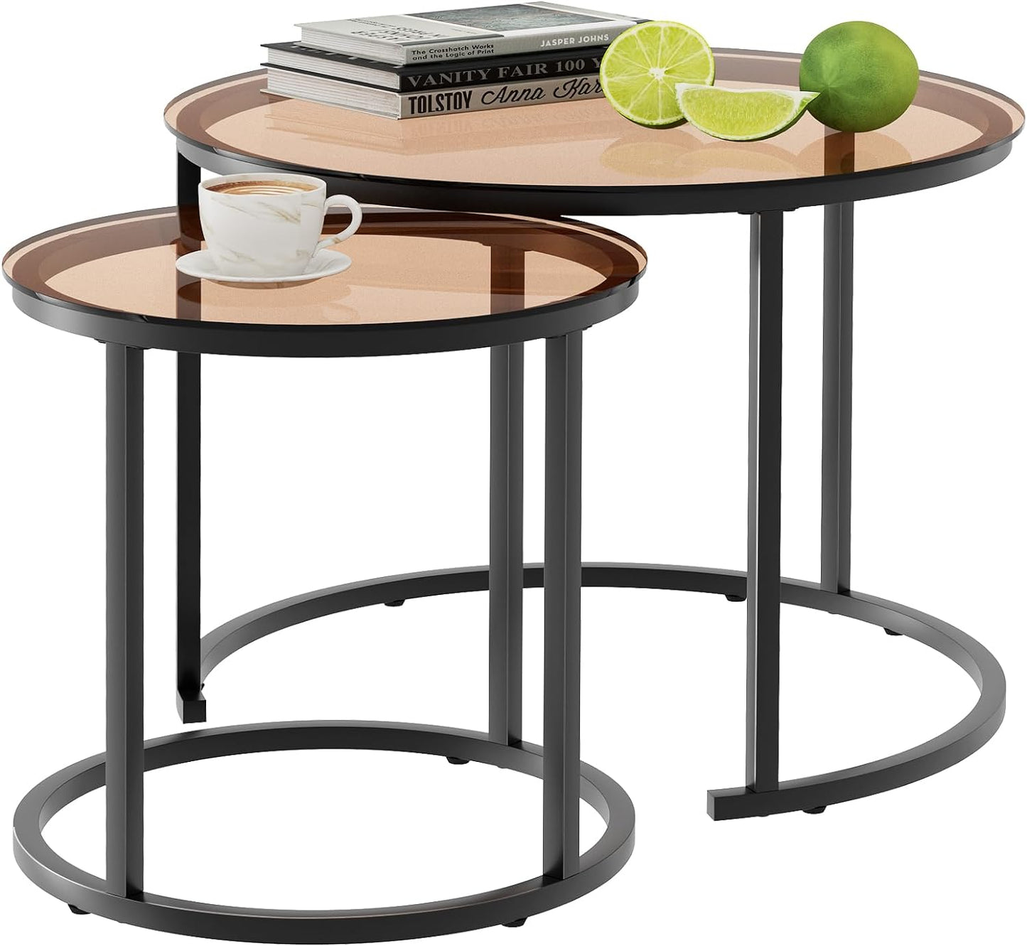 Coffee Table Nesting Side round Set of 2 End Table Top Sturdy Metal Frame Desk Centerpiece Living Room Bedroom Apartment Modern Industrial Simple Nightstand