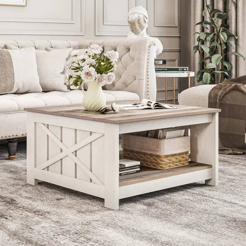 Farmhouse Coffee Table with Storage and Half - Open Compartment