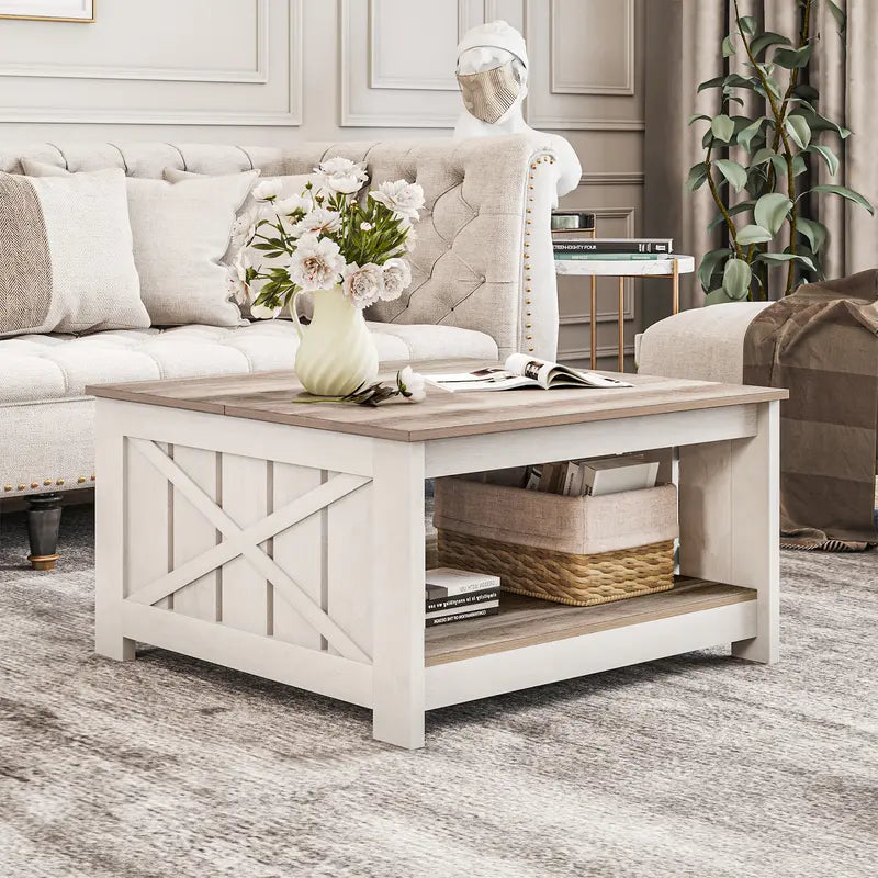 Farmhouse Coffee Table with Storage and Half-Open Compartment