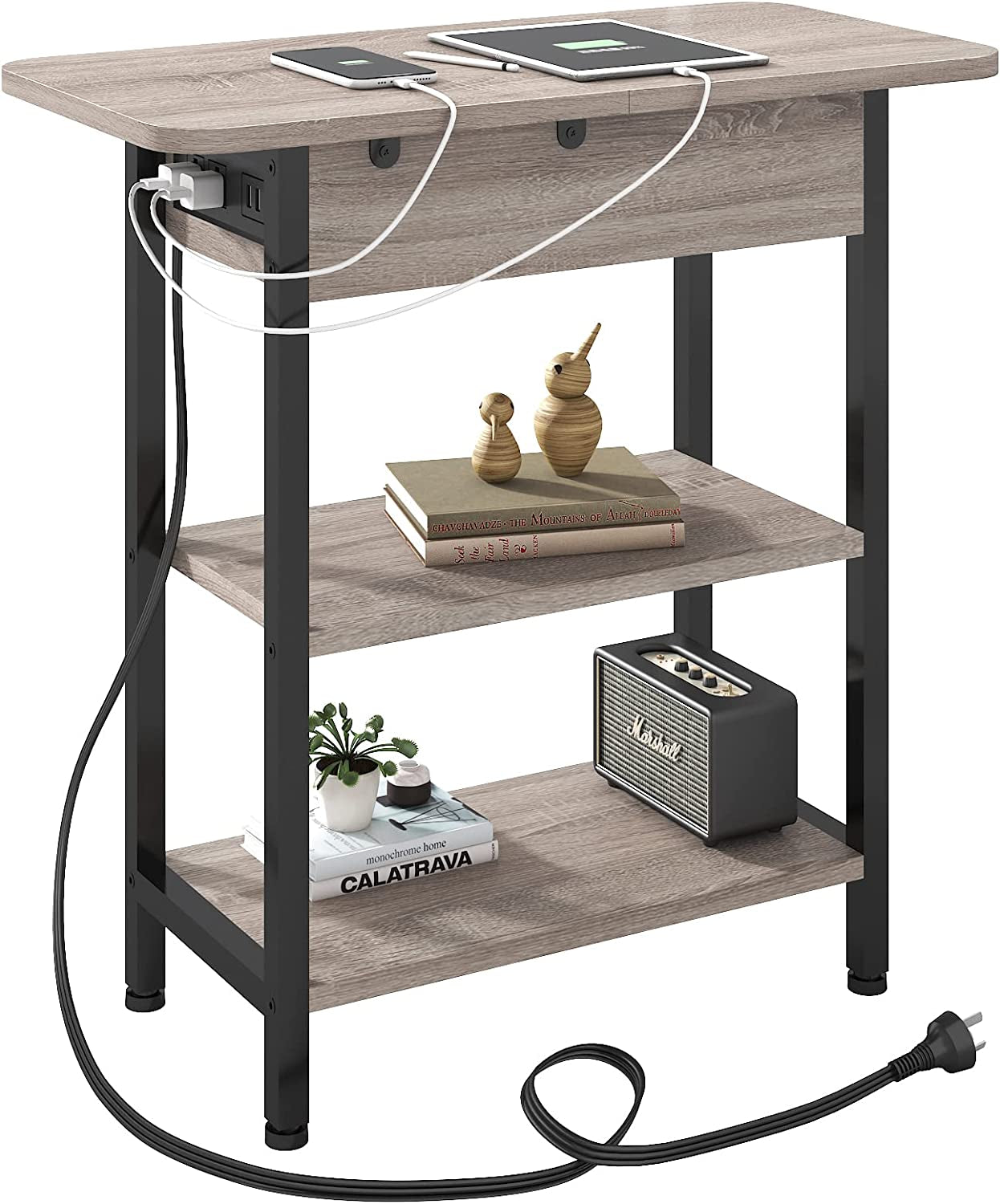 Versatile Charging Nightstand with Flip-Top Storage