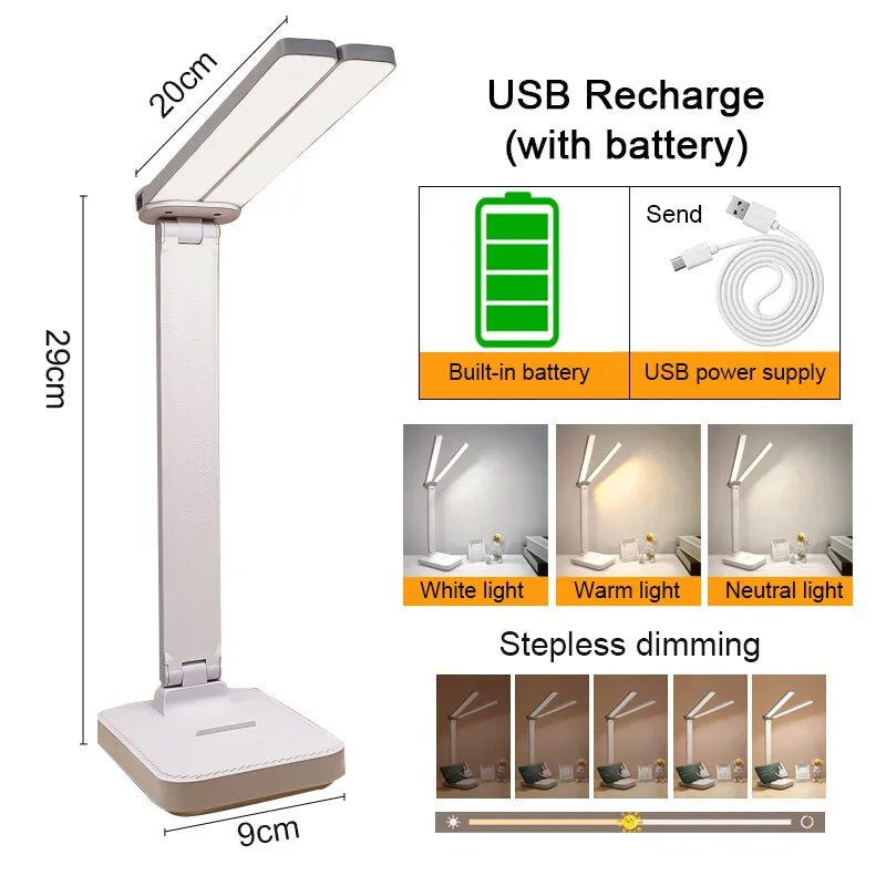 LED Desk Lamp USB Rechargeable Table Lamp 3 Levels Dimmable Touch Desk Lighting Eye Protection Foldable for Bedroom Desk Light