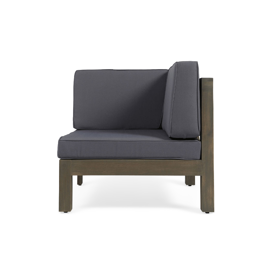 Dark gray corner seat of the acacia sectional, angled front view