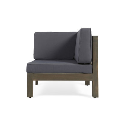 Dark gray corner seat of the acacia sectional, angled front view
