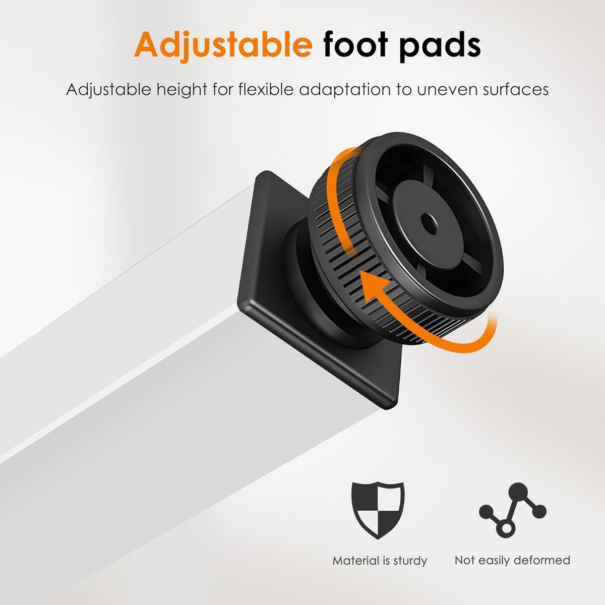 White table specifications adjustable foot pads (feature callout)