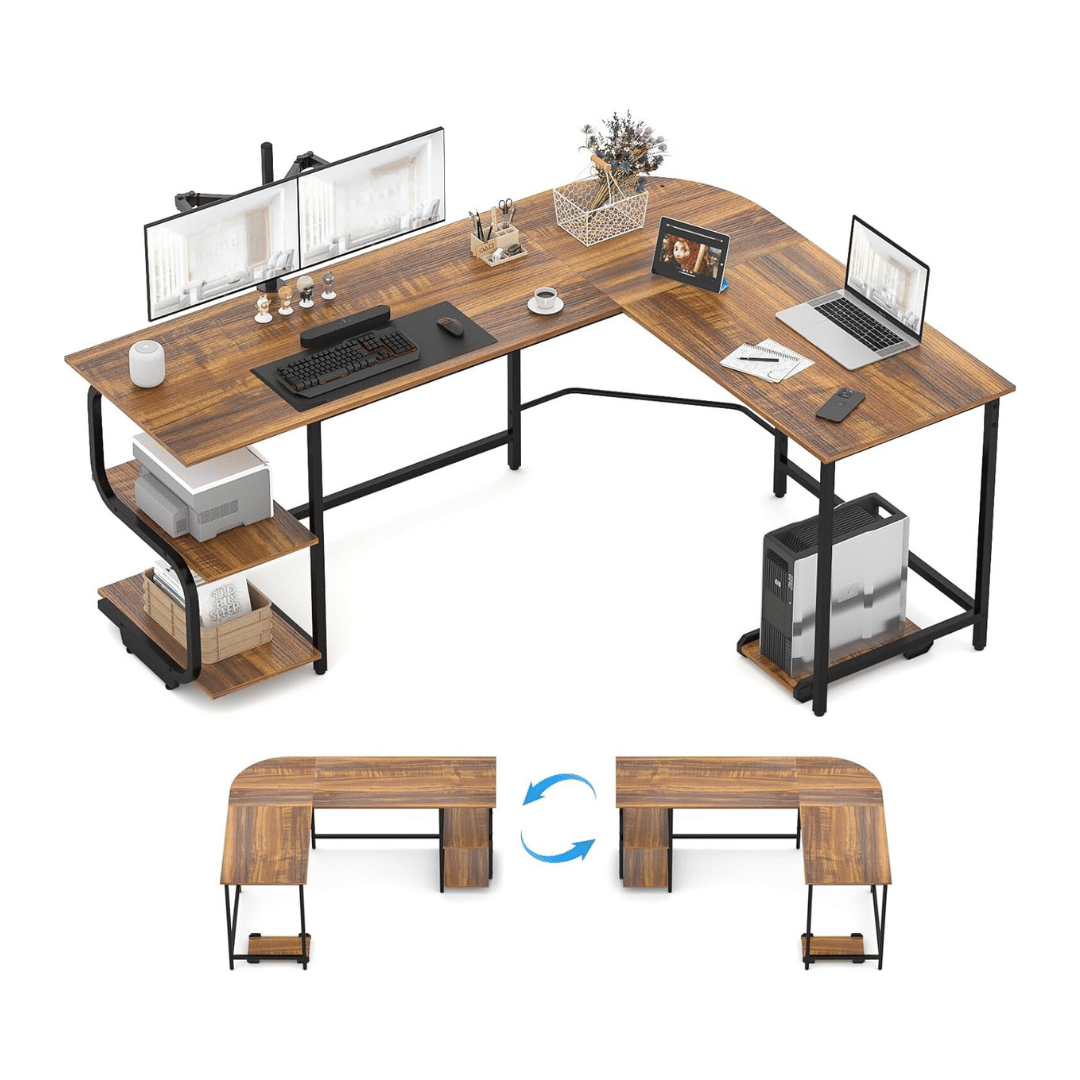 Reversible L Shaped Desk with Storage