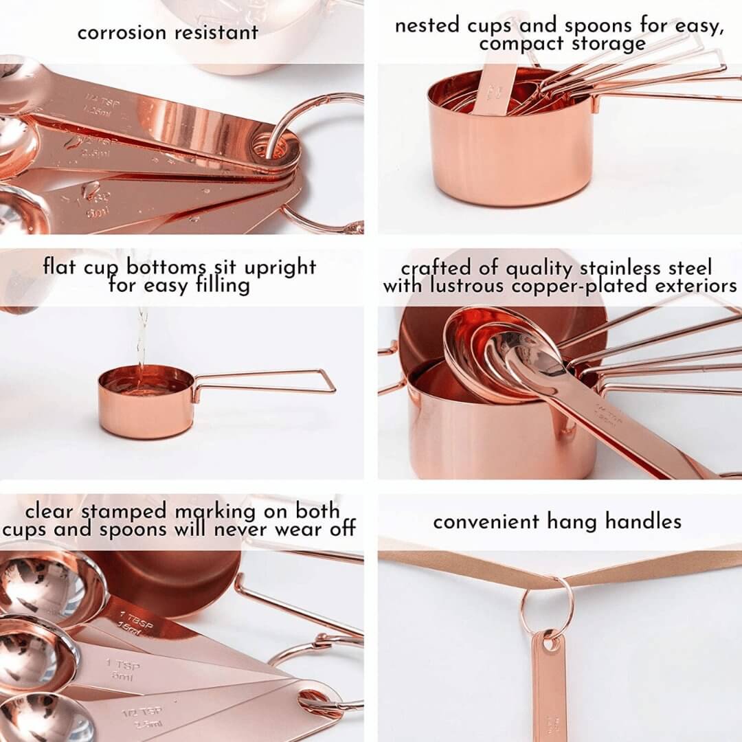 Copper - Tone Measuring Cups and Spoons Set (8 - Piece)