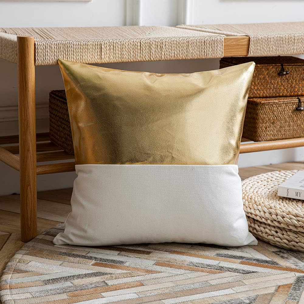 Leather and Cotton Throw Pillow Covers (Set of 2)