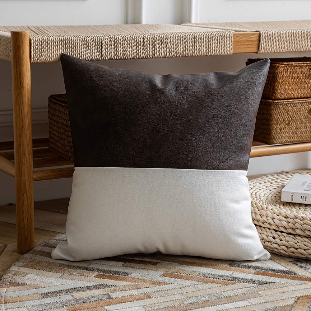 Leather and Cotton Throw Pillow Covers (Set of 2)