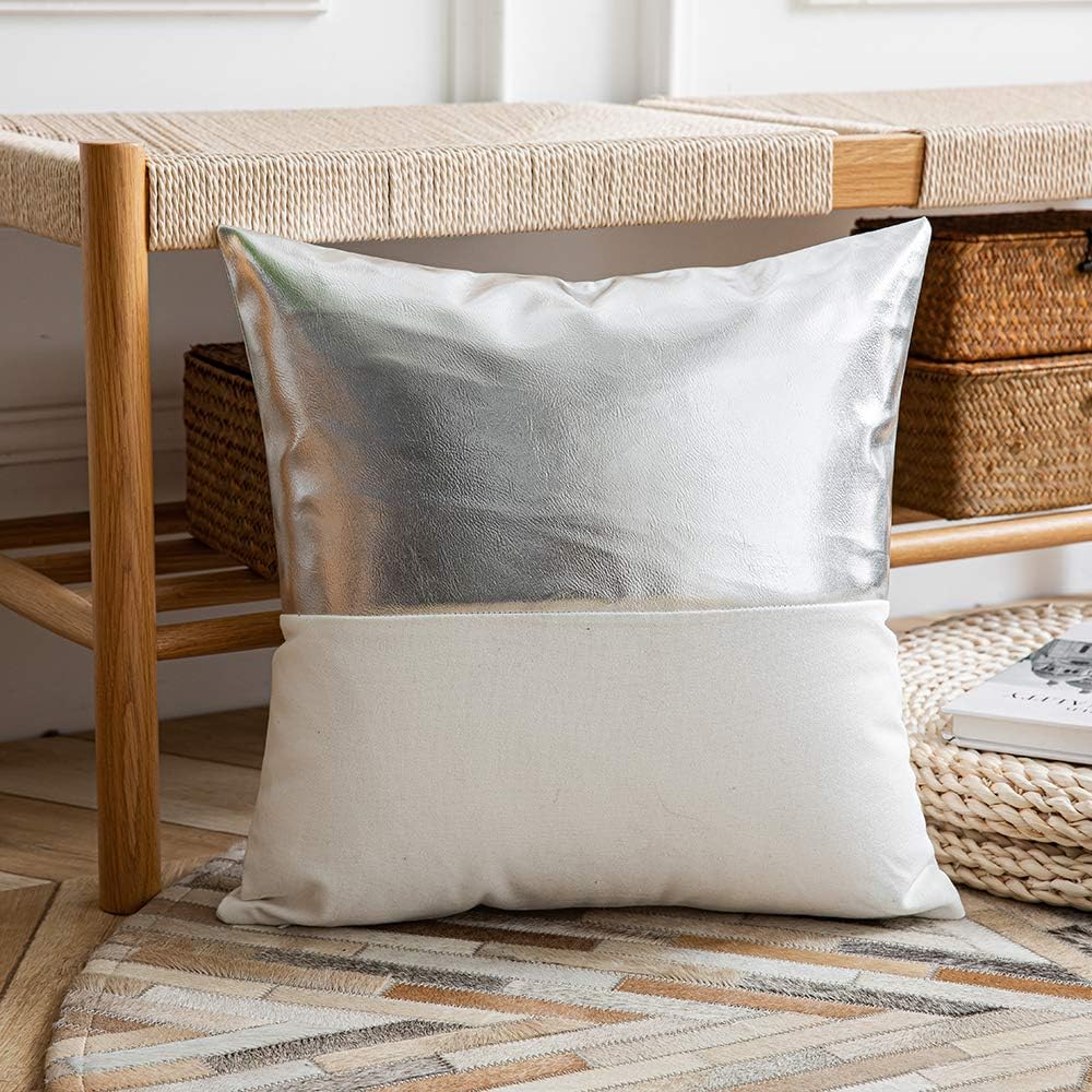 Leather and Cotton Throw Pillow Covers (Set of 2)