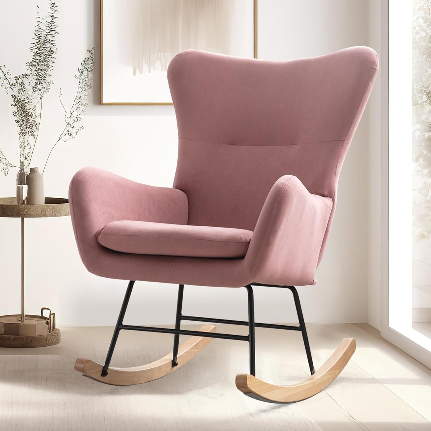 Modern Nursery Rocking Chair with Upholstered Arms