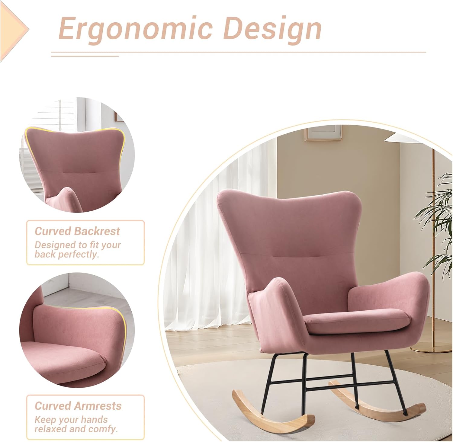 Modern Nursery Rocking Chair with Upholstered Arms