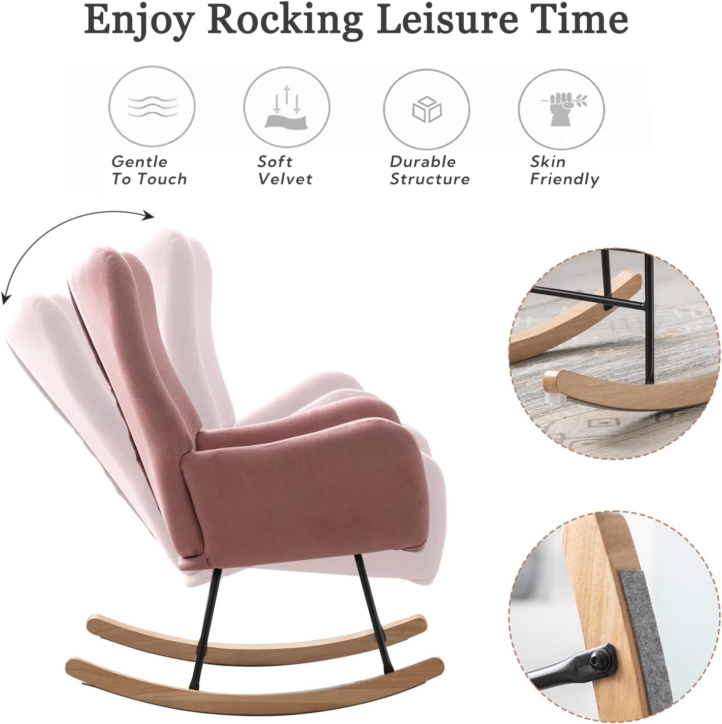 Modern Nursery Rocking Chair with Upholstered Arms